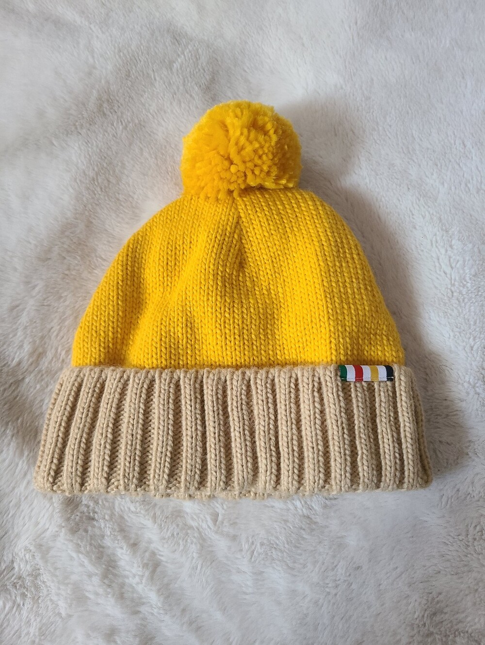 Hudson's Bay Company Yellow and Beige Pom Beanie Hat O/S